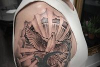Tattoo Dove With Halo And Sunrays To Cap Shoulder Matt Roe inside measurements 1080 X 1080