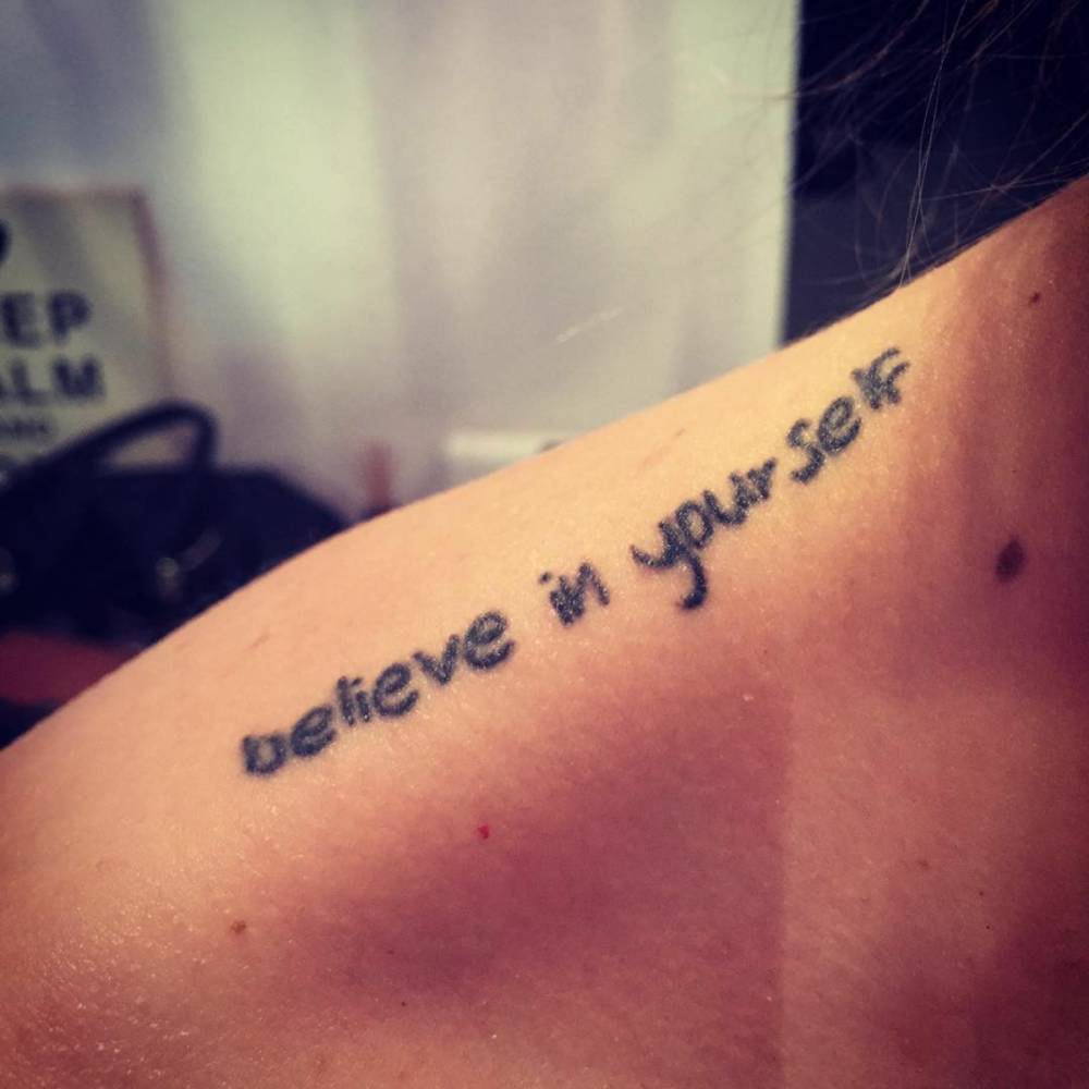 Top Of The Shoulder Tattoo Saying Believe In with measurements 1000 X 1000