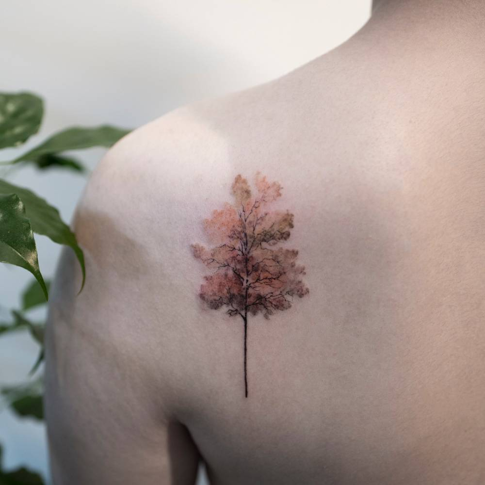 Tree Tattoo On The Left Shoulder Blade inside sizing 1000 X 1000