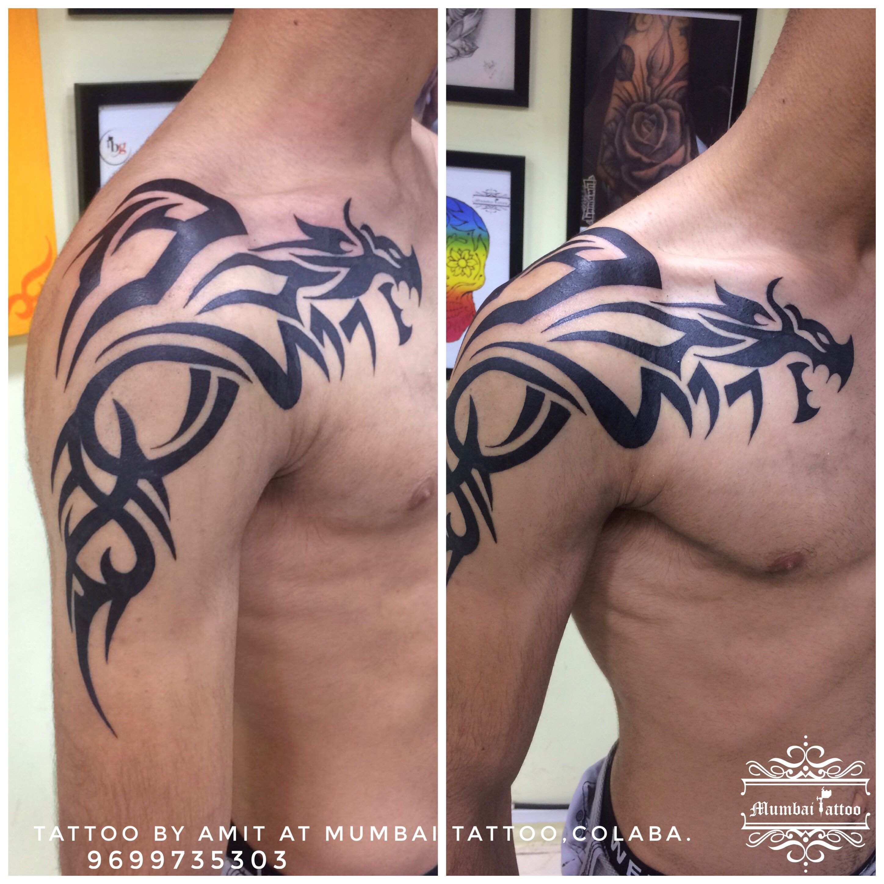 Tribal Dragon On Arm And Chest Tattoo 9967301133 inside proportions 2896 X 2896