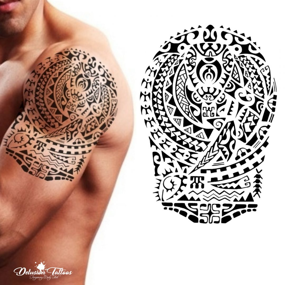 Tribal Temporary Tattoo Polynesian Turtle Shoulder Maori Black intended for size 1080 X 1080