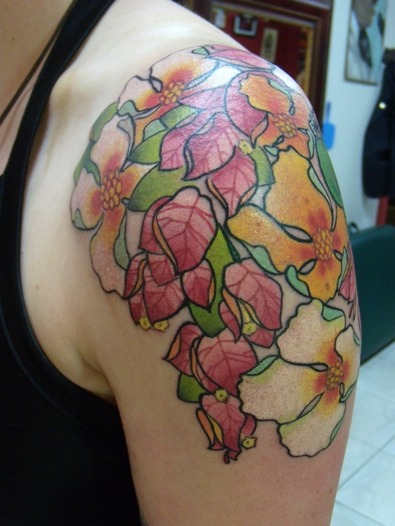 Unusual Colorful Flower Tattoo For Men On Shoulder Tattooimagesbiz inside measurements 800 X 1066
