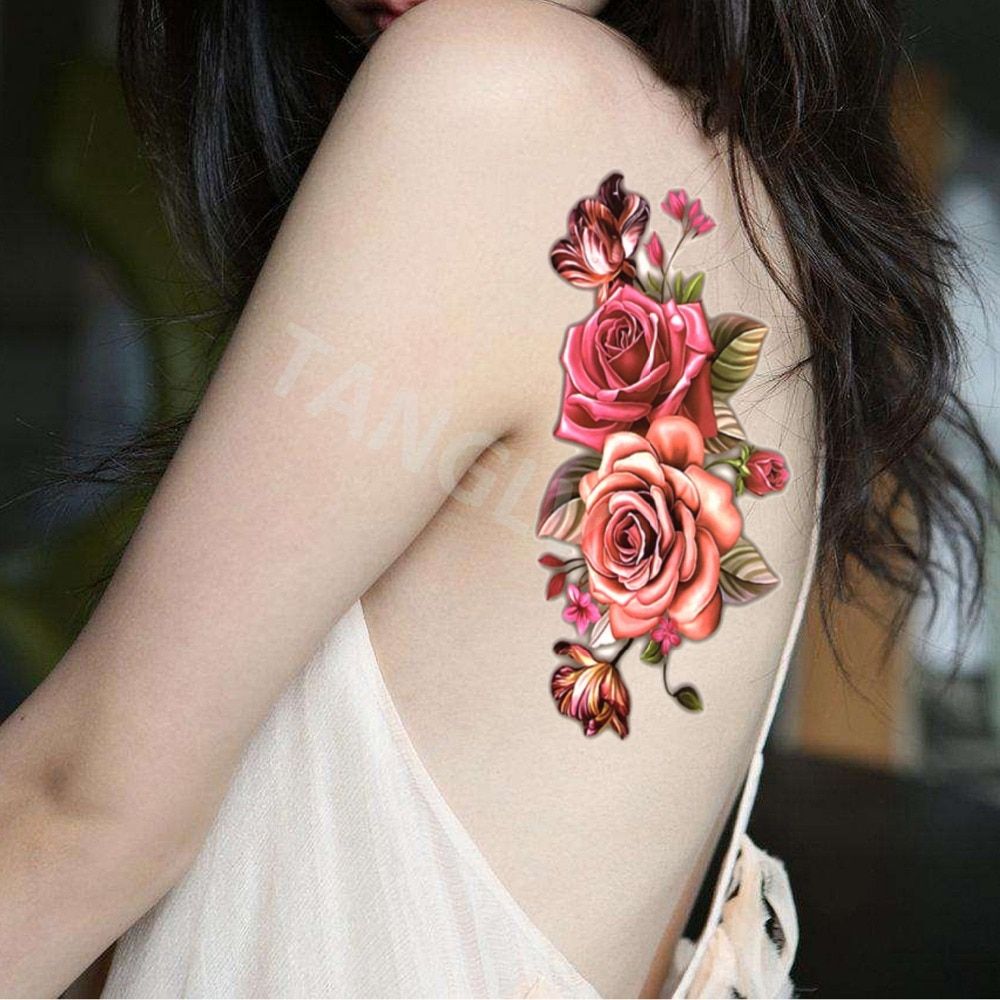 Us 057 35 Off1piece Indian Arabic Fake Temporary Tattoos Stickers 3d Rose Flowers Arm Shoulder Tattoo Waterproof For Women Big On Body Hb665 In throughout size 1000 X 1000
