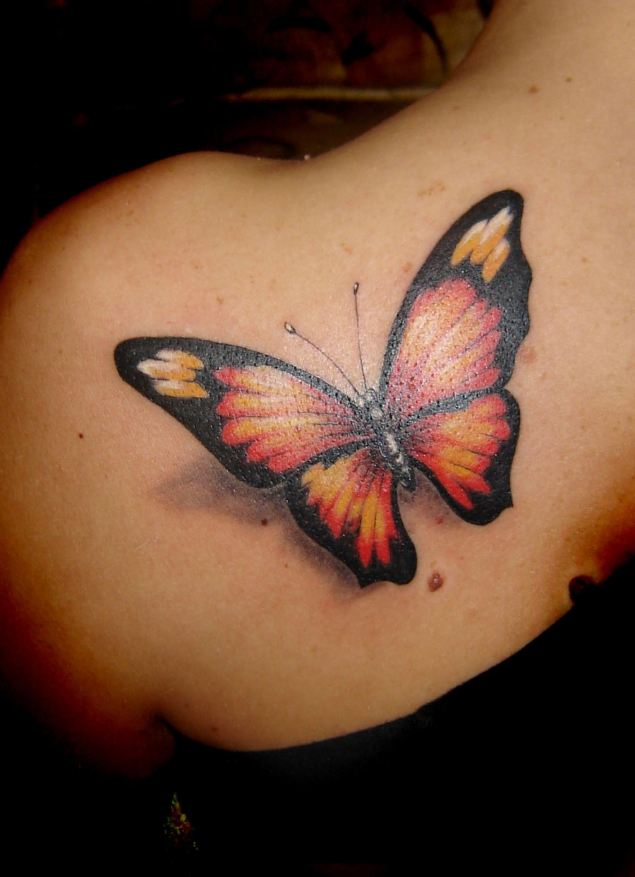 Very Beautiful Life Like Butterfly Shoulder Tattoo Designs For Women inside measurements 900 X 1242