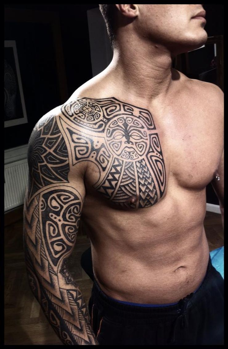 Viking Tattoo On Sleeve And Chest Peter Walrus Madsen with regard to measurements 740 X 1133