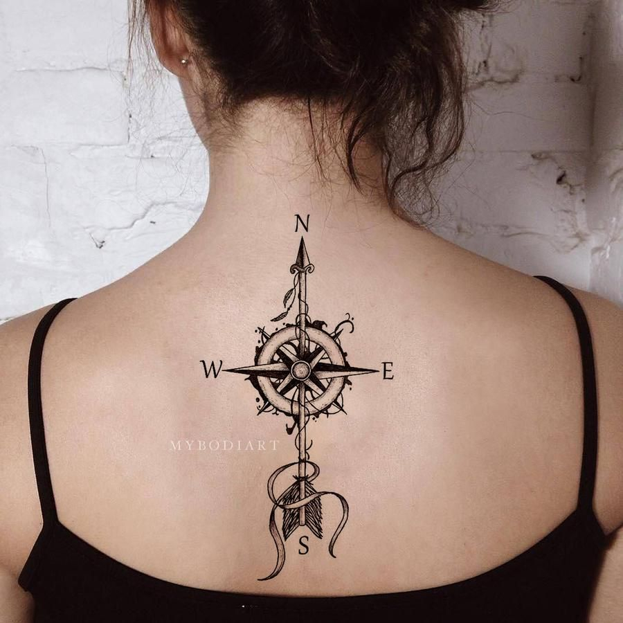 Vintage Compass Arrow Tattoo Ideas Back Tattoos For Women for dimensions 900 X 900
