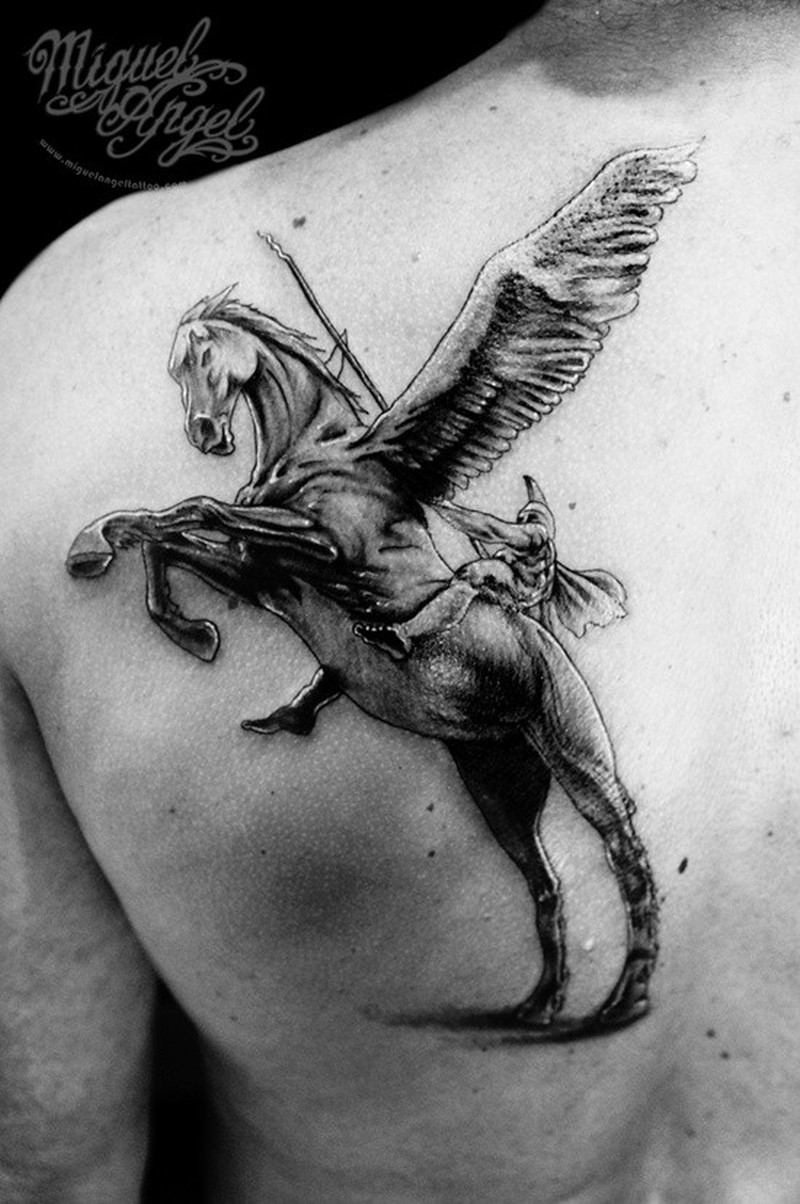 Warrior With A Spear On A Horse With Wings Tattoo On Shoulder Blade pertaining to sizing 800 X 1204