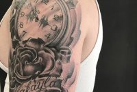 Watch And Roses Tattoo On A Shoulder With His Daughter Name pertaining to sizing 1080 X 1290