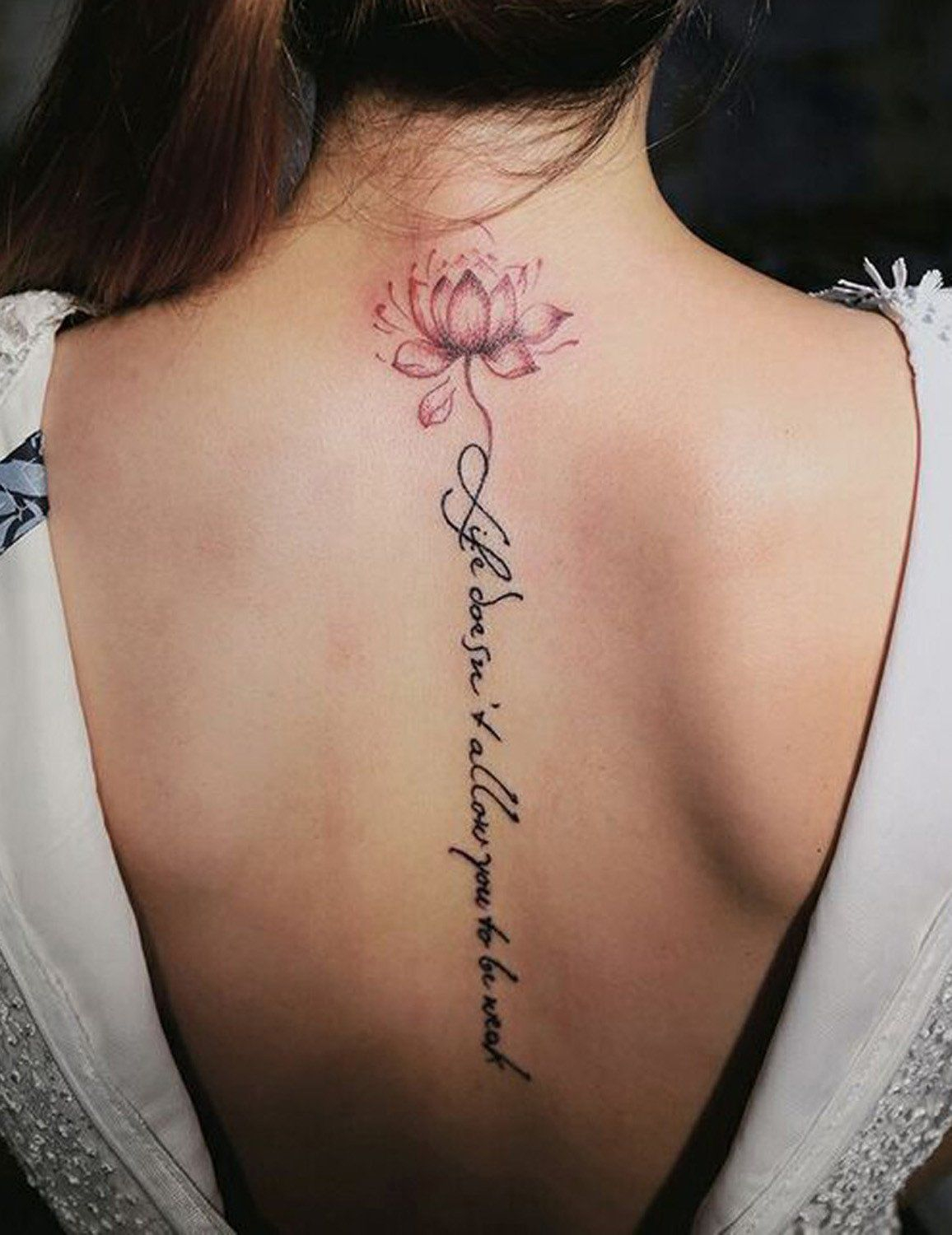Watercolor Lotus Flower Vertical Script Spine Tattoo Placement For for dimensions 1156 X 1500