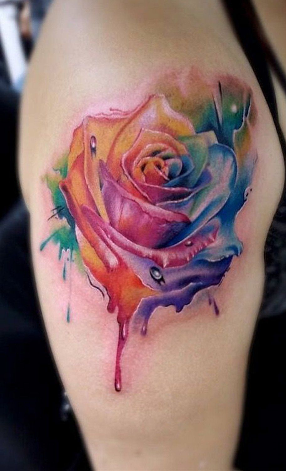 Watercolor Rainbow Floral Rose Tattoo Ideas Mybodiart intended for sizing 912 X 1500