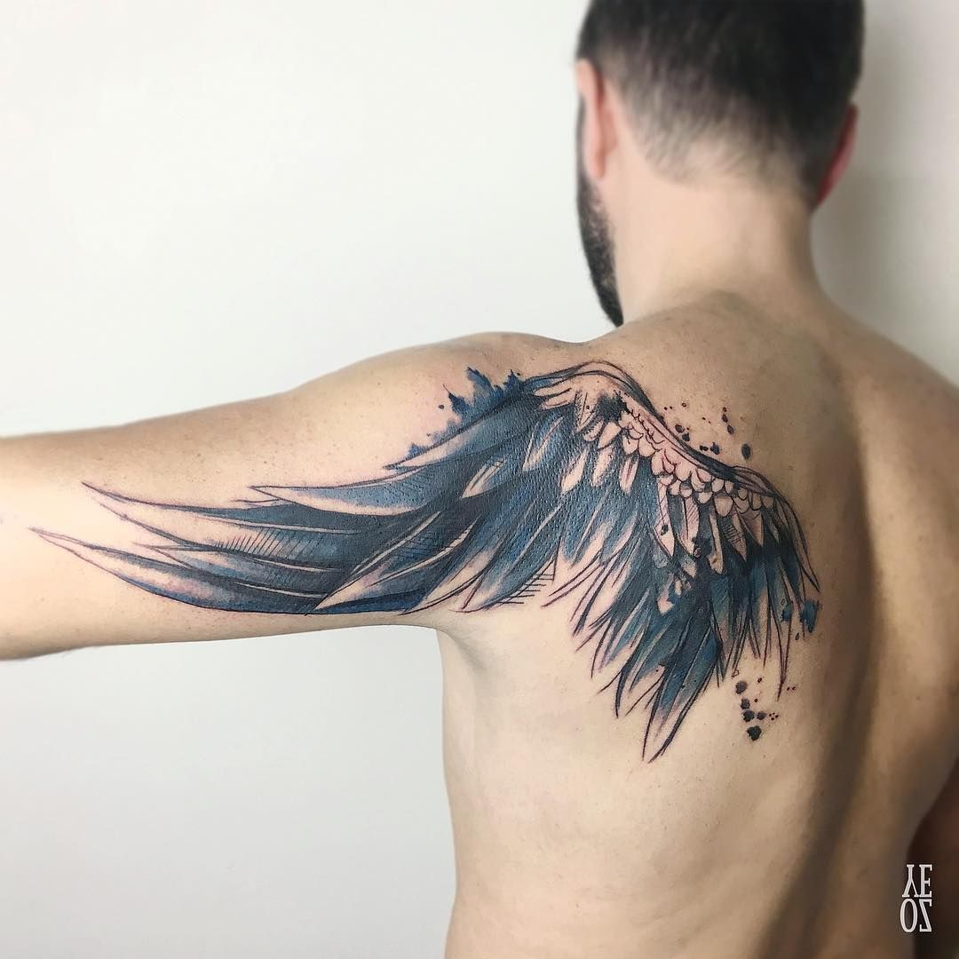 Watercolor Wing Fatih Tattoos On Men Wing Tattoo Designs for measurements 1080 X 1080