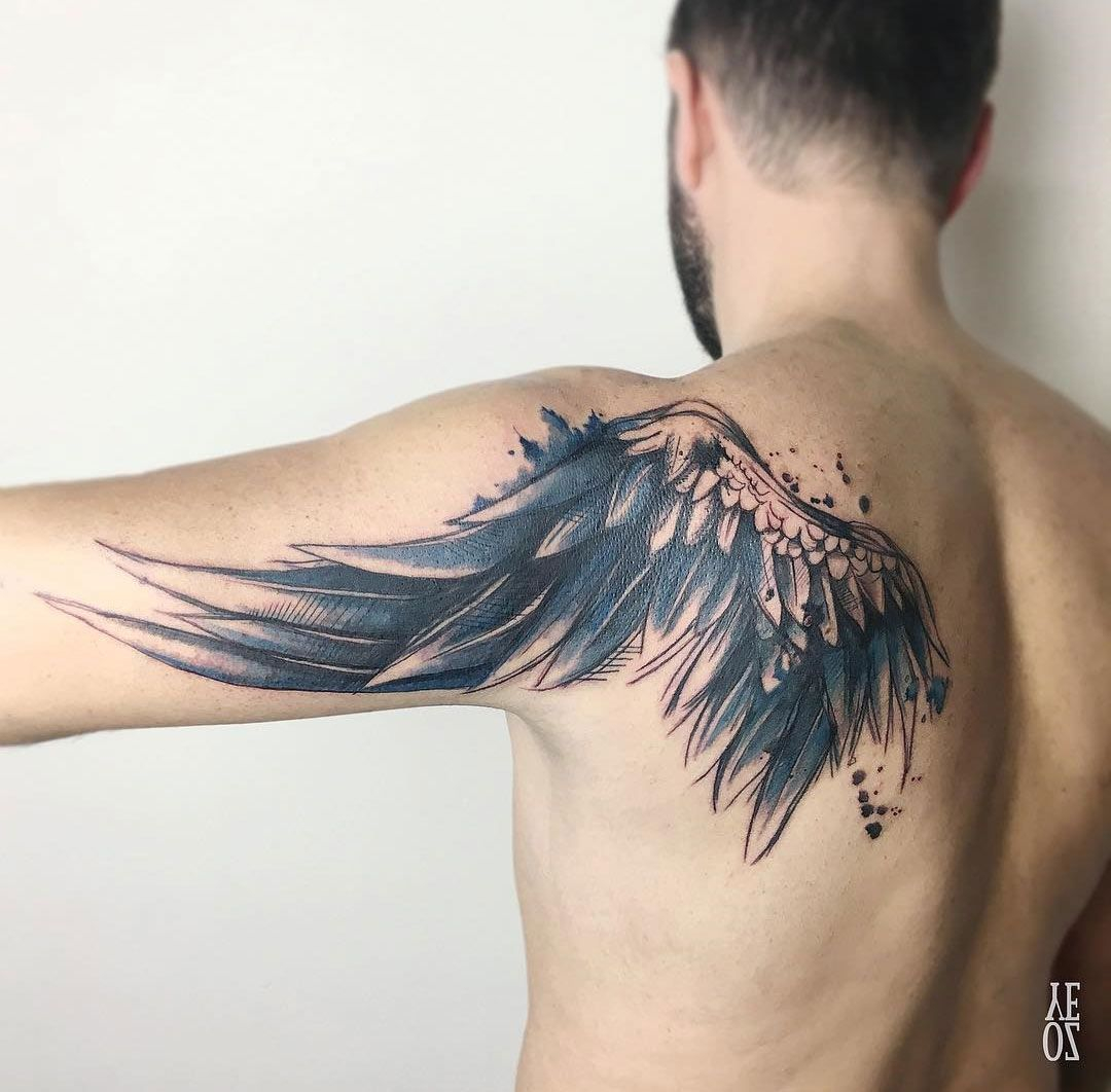 Watercolor Wing On Shoulder Blade Arm Tattoos Tatuajes intended for dimensions 1080 X 1062
