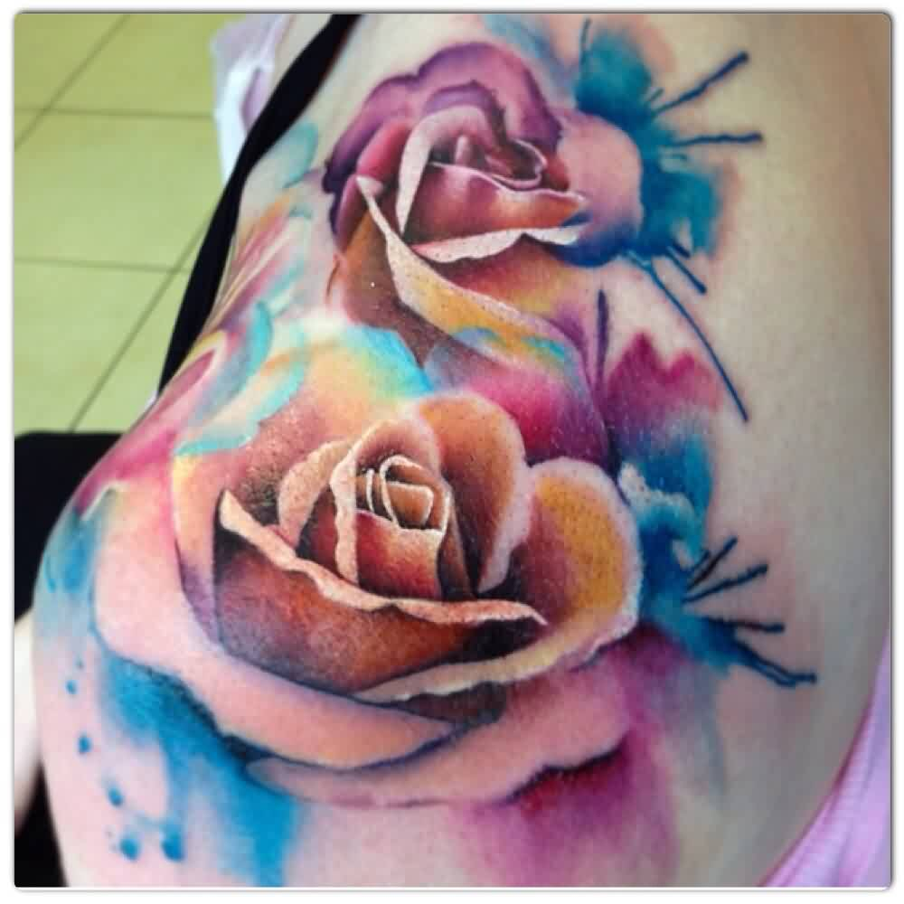 Watercolors Rose Flowers Tattoo On Left Shoulder within dimensions 1000 X 1000