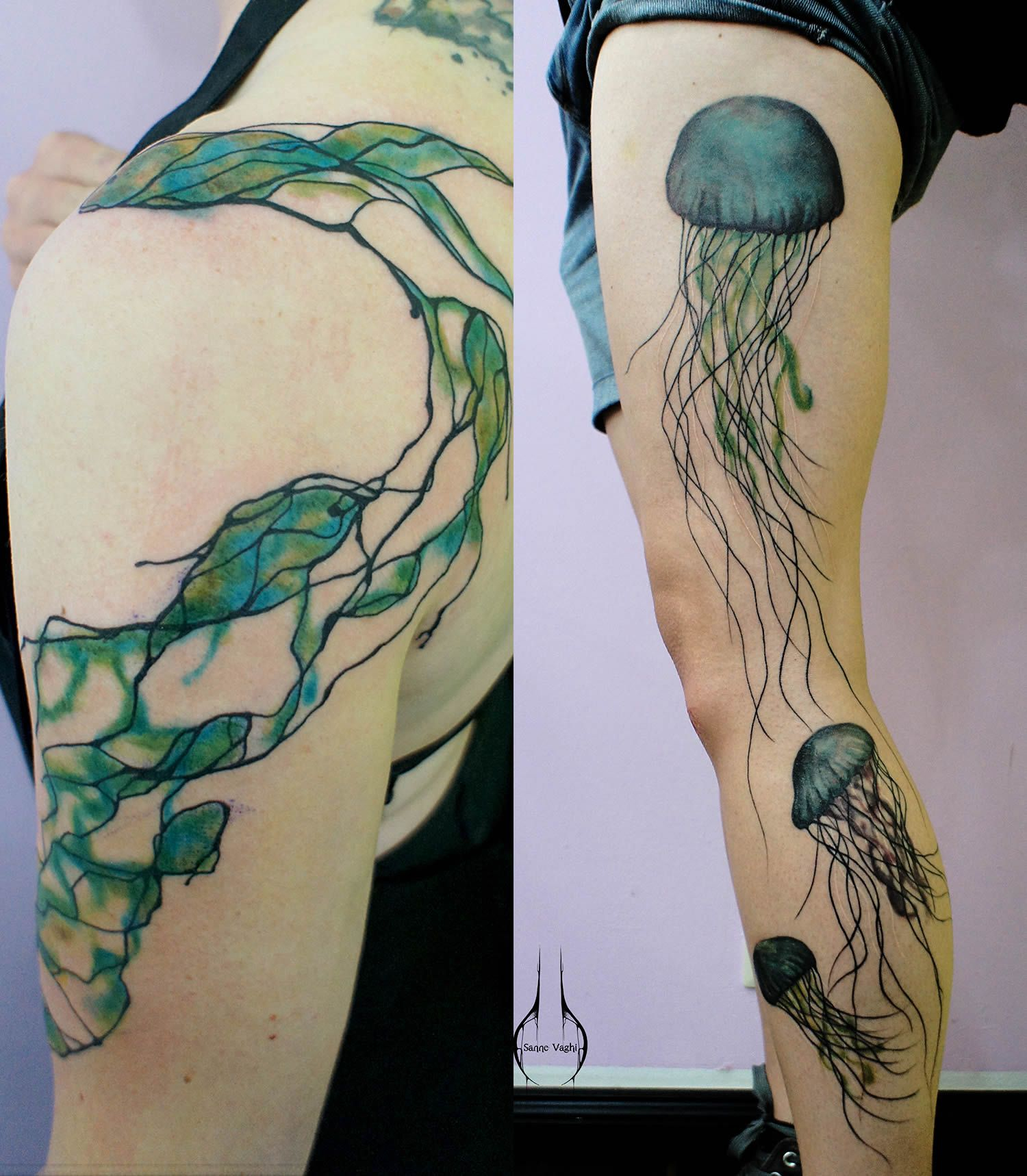 Watercolour Tattoo With Jellyfish And Leg Tattoo within proportions 1500 X 1718