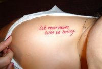 We Must Never Ever Be Boring Literary Tattoo On Girl Upper Shoulder with size 1280 X 960