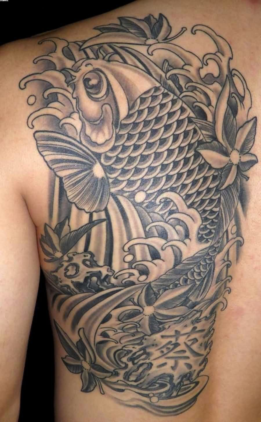 Western Koi Fish Tattoo On Back Of Shoulder Tattoobite Tats regarding proportions 900 X 1455