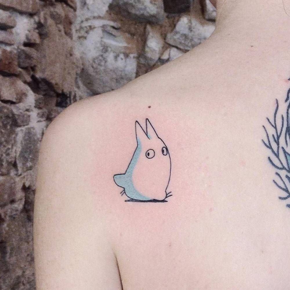 White Mini Totoro Tattoo On The Left Shoulder Blade Back Tattoos within dimensions 1000 X 1000