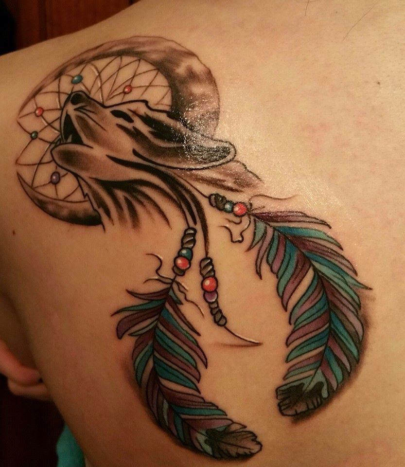 Wolf In A Dream Catcher Tattoo On The Shoulder Blade Done in proportions 833 X 960