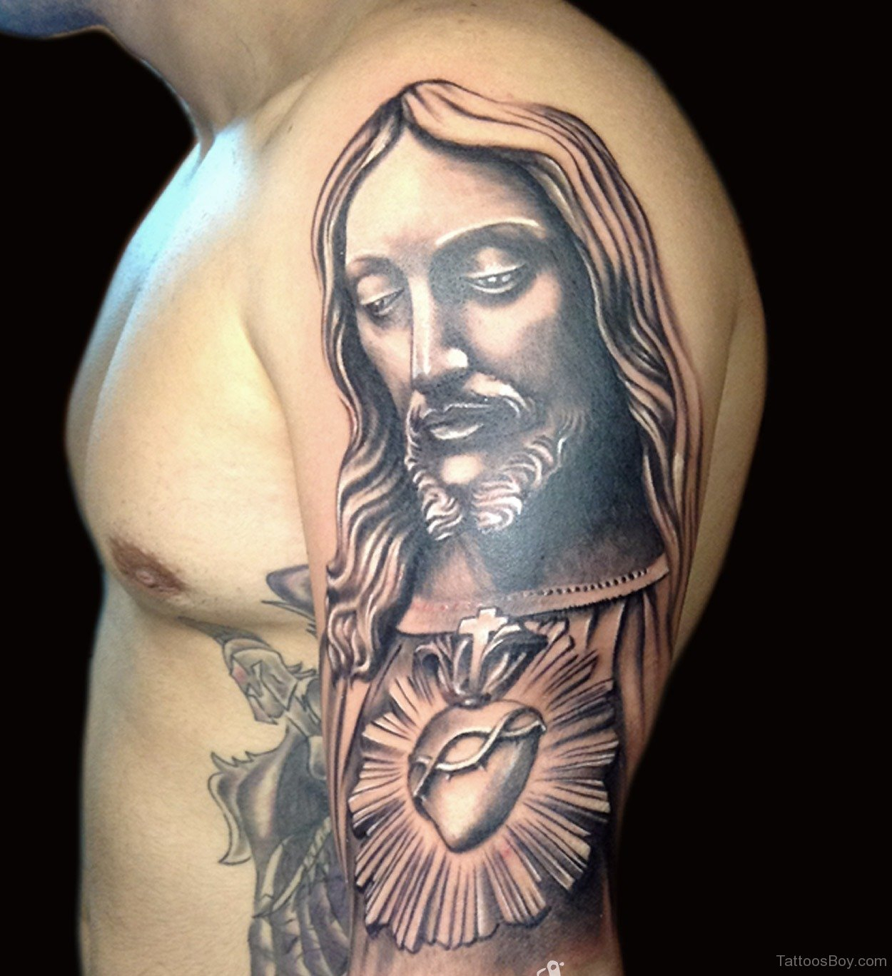 Wonderful Jesus Christian Tattoo On Left Half Sleeve For Men throughout measurements 1250 X 1367