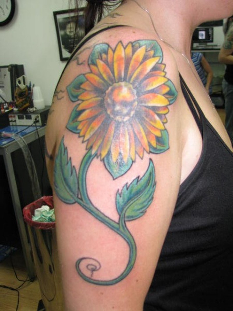 Yellow Daisy Flower Tattoo On Shoulder Tattoos Book 65000 intended for proportions 800 X 1067