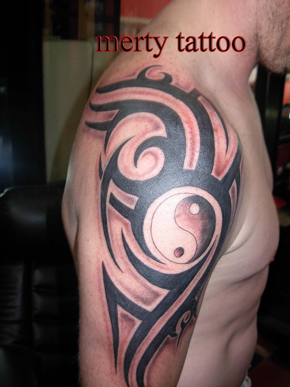 Yin Yang And Tribal Tattoo On Man Right Half Sleeve Tattoos in size 1200 X 1600