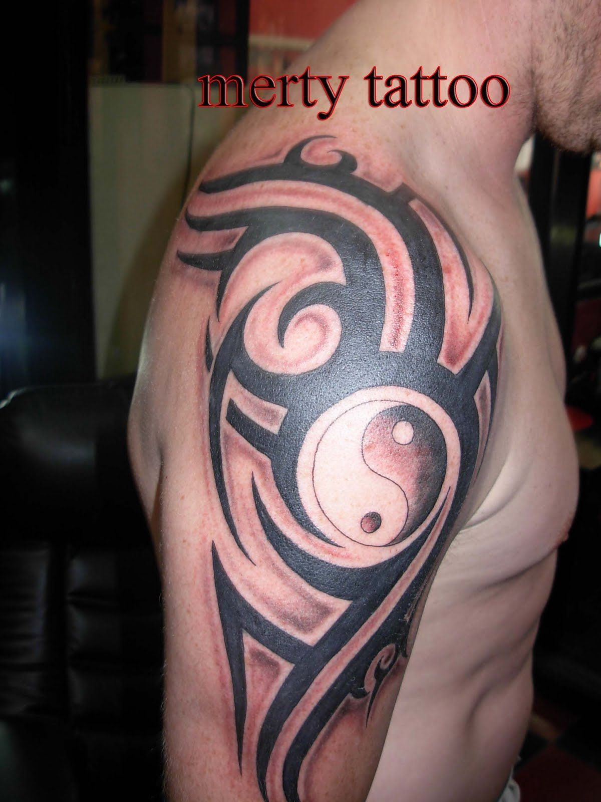 Yin Yang And Tribal Tattoo On Man Right Half Sleeve Tattoos intended for proportions 1200 X 1600